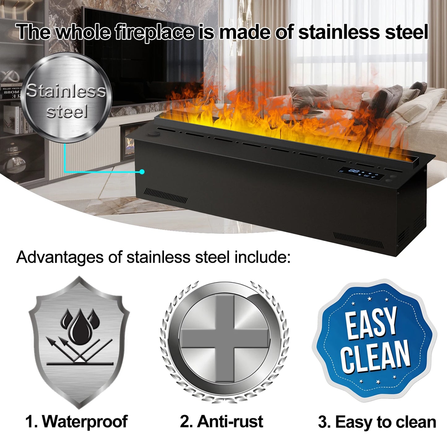 AFLYEVER 3D Flame Electric Fireplace With Tuya App Control