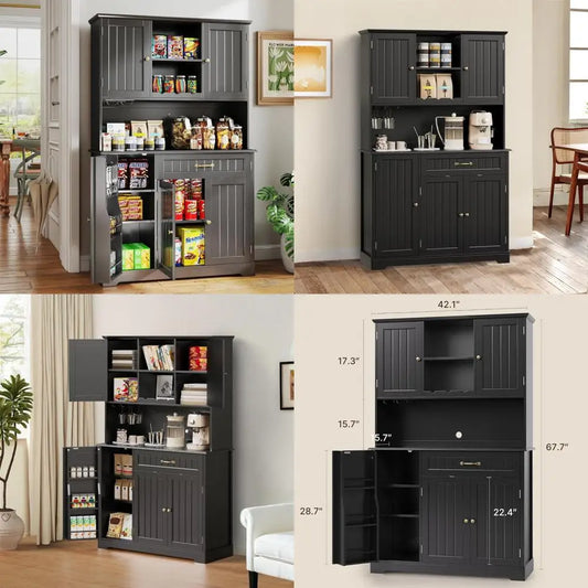 Tall Kitchen Pantry Cabinet With Microwave Shelf And Storage
