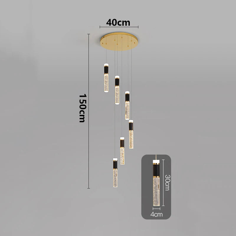 Savenmade Crystal Staircase Pendant Chandelier for Living Room Lighting