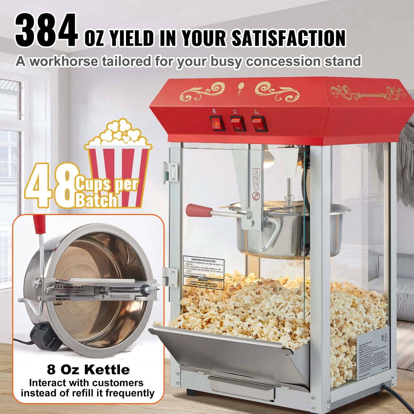 SucceBuy Electric Popcorn Maker Commercial Popper Machine