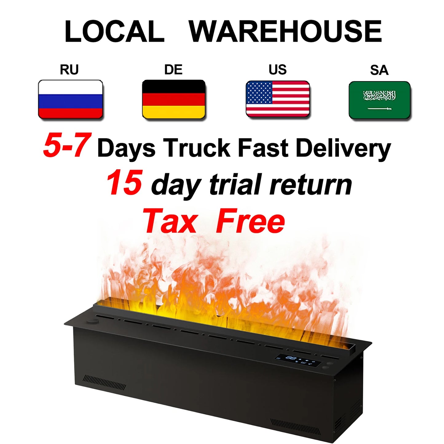 AFLYEVER Realistic 3D Flame Electric Fireplace With Tuya App Control
