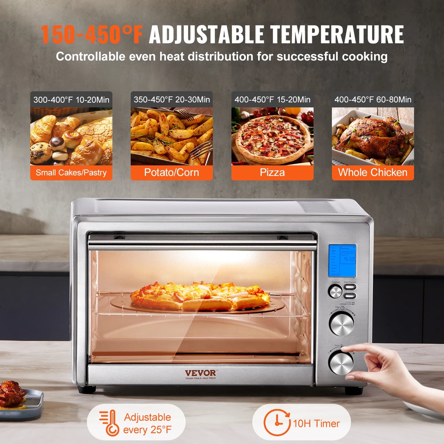 SucceBuy 10-IN-1 Convection Oven, 28L/29.6Qt Multifunctional Conventional Oven Countertop, 1800W 4-Tier Toaster