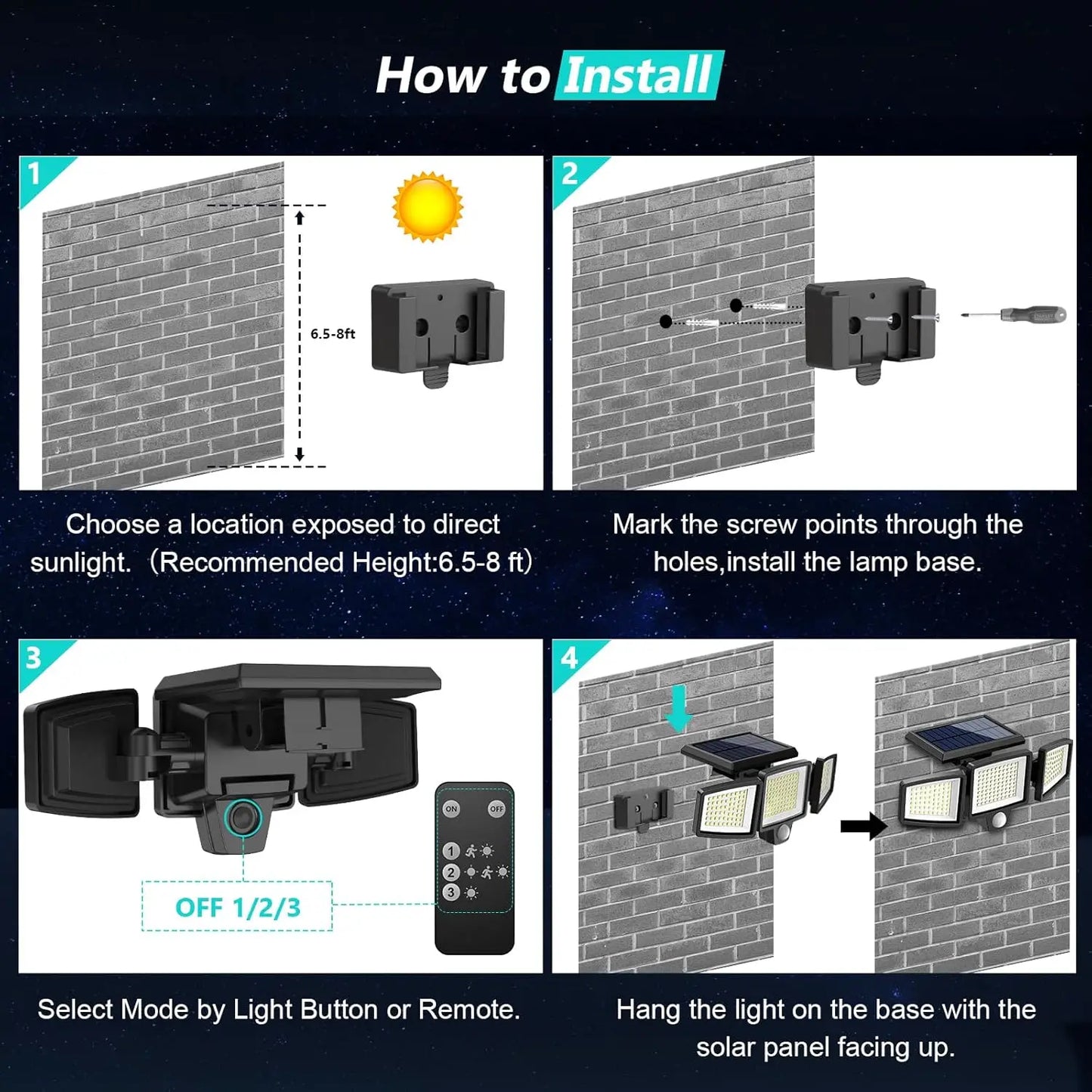 SZRSTH ThreeHead OutdoorWeatherproof Solar Floodlight With Motion Sensor SecurityLEDs