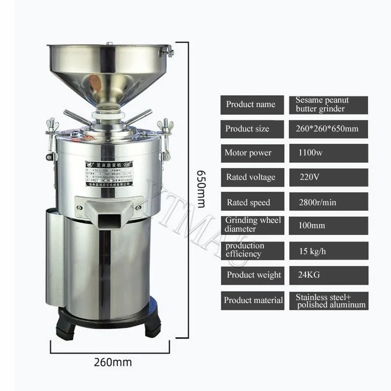 Electric High Power Grinder 1.5KW Colloid Mill Sesame Paste Peanut Butter Machine 220V
