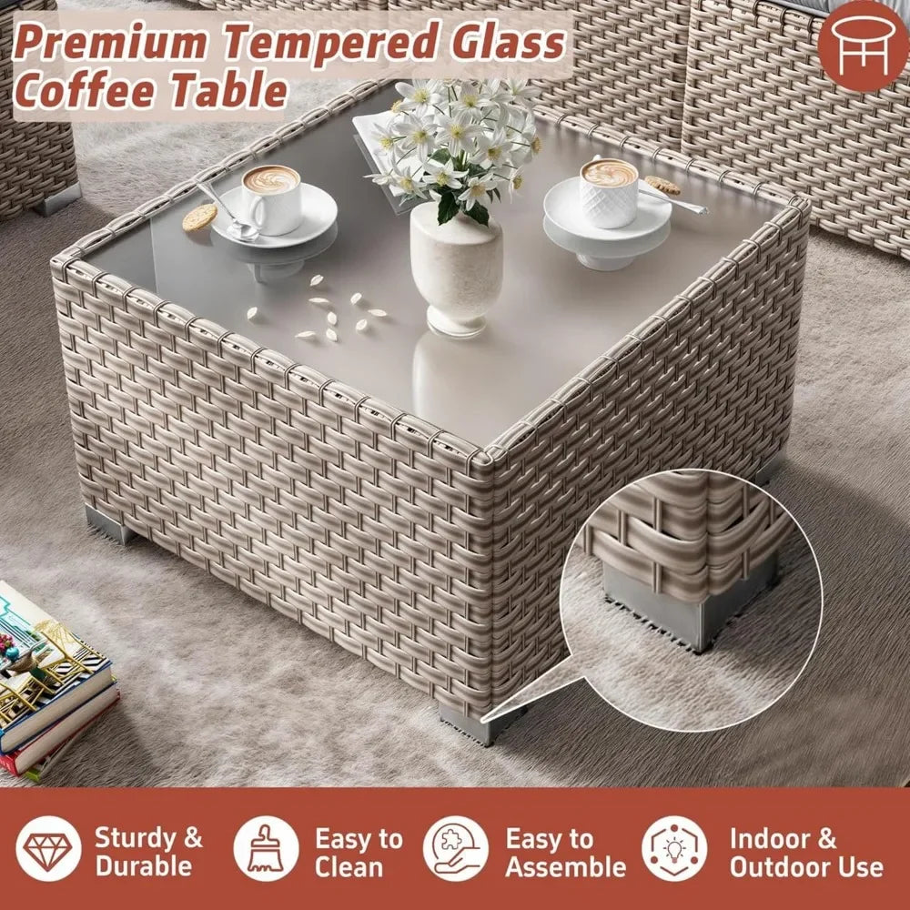 Thirteen Piece Outdoor Patio Wicker Furniture Set High Back Rattan