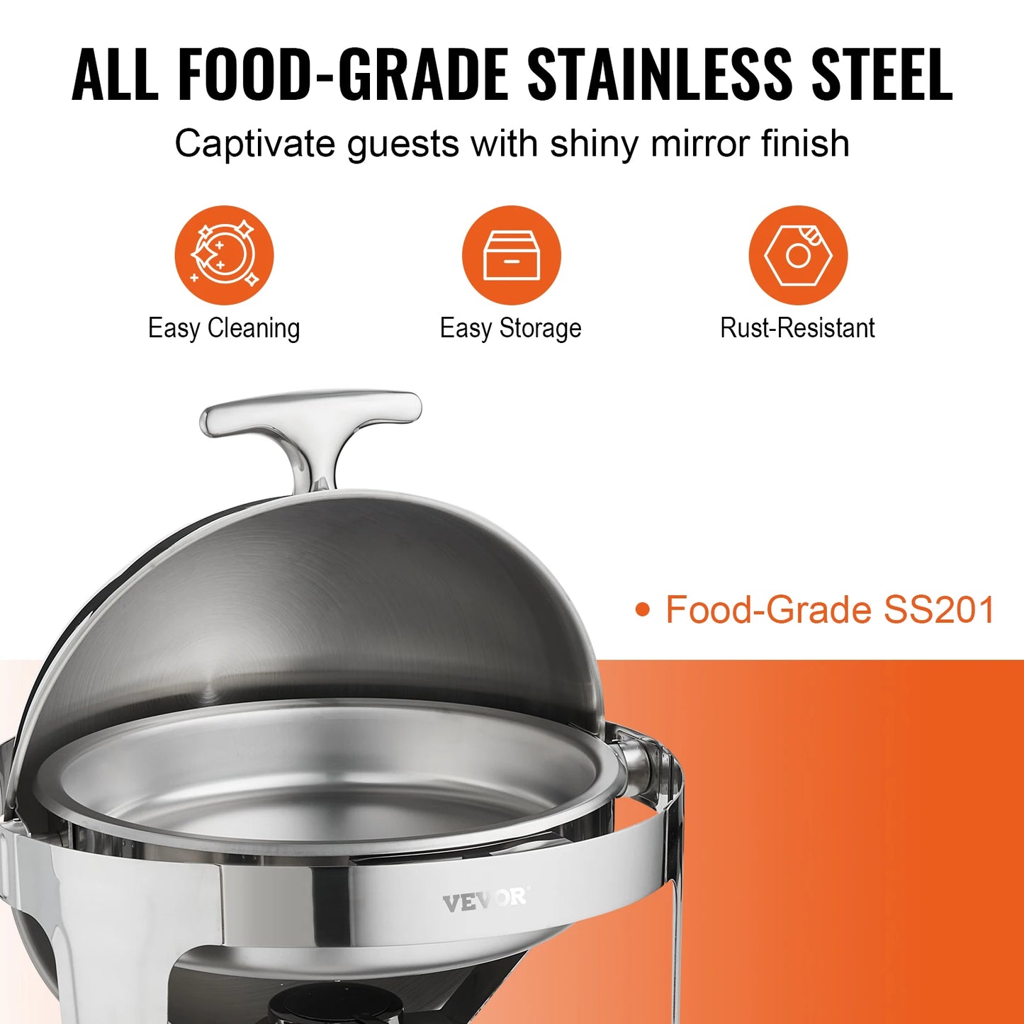 SucceBuy Roll Top Chafing Dish Buffet Set 6 Qt 2 Pack Stainless Steel Chafer with 2 Full Size Pans Round Catering Warmer Server