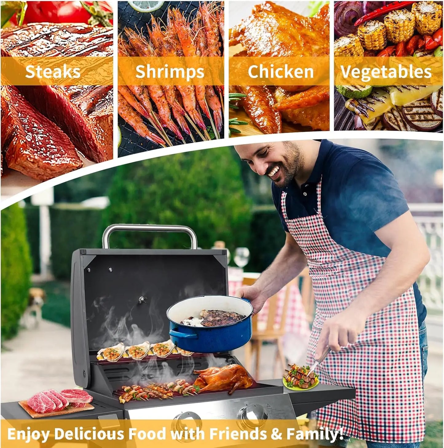 2 Burner Gas Grill 20000 BTU Propane BBQ