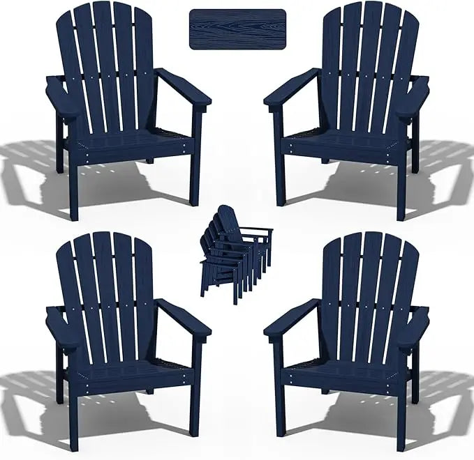 Compact Stackable Adirondack Chairs Set of 4, 26.3" Wide HDPE Outdoor Patio Chairs - Durable, Space-Saving Design for Porch