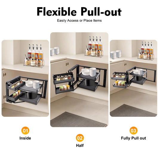 Bymaocar Blind Corner Pull Out Cabinet Shelf for Kitchen Storage