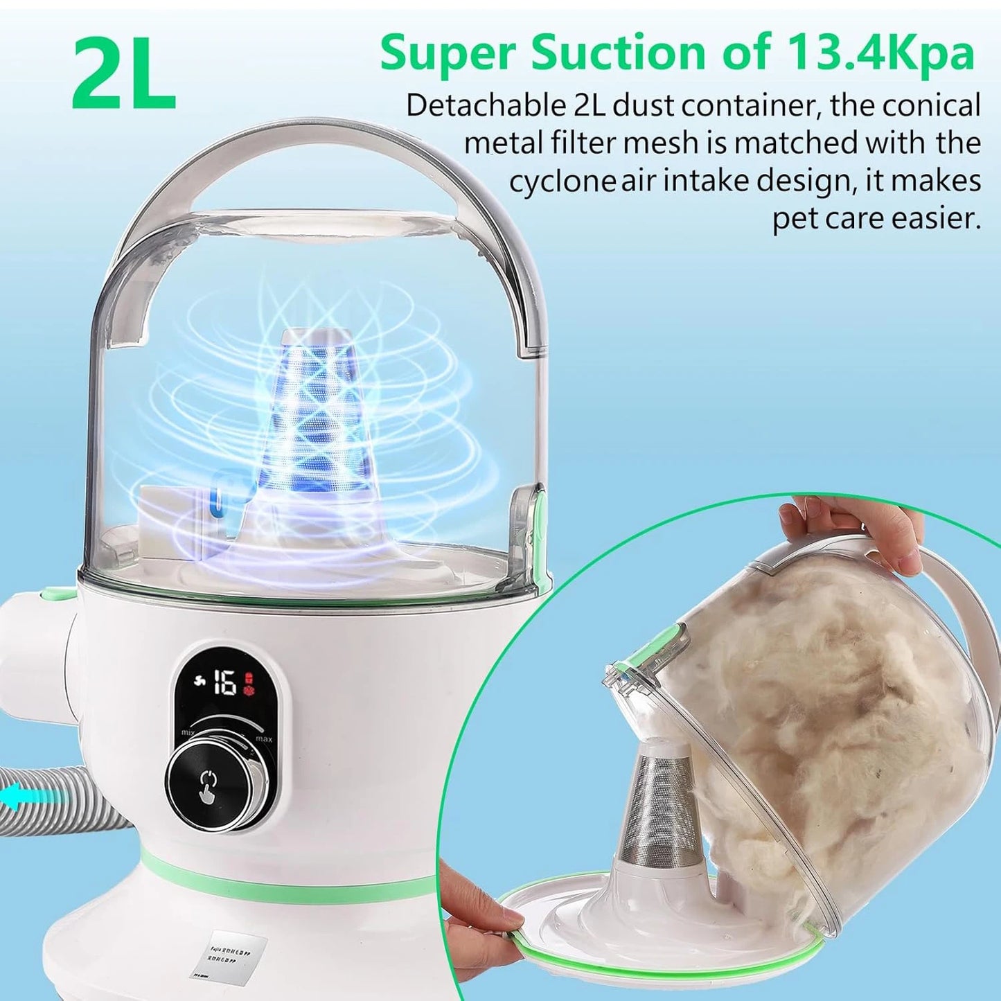 DishyKooker Pet Grooming Kit With Quiet Vacuum Suction And 5 Grooming Tools For Dogs And Cats