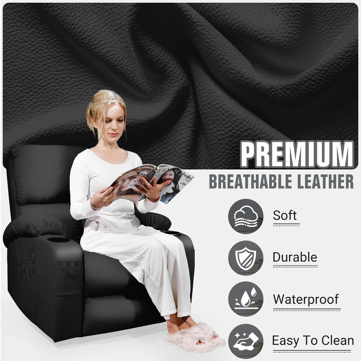 LEVELEVE Retro Rocking Recliner Chair With Massage Heat USB