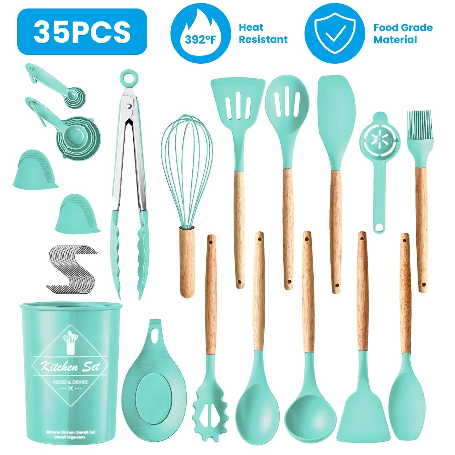 Dinnerware ThirtyFivePiece Kitchenware Utensils Set With Holder Egg Whisk Spatulas