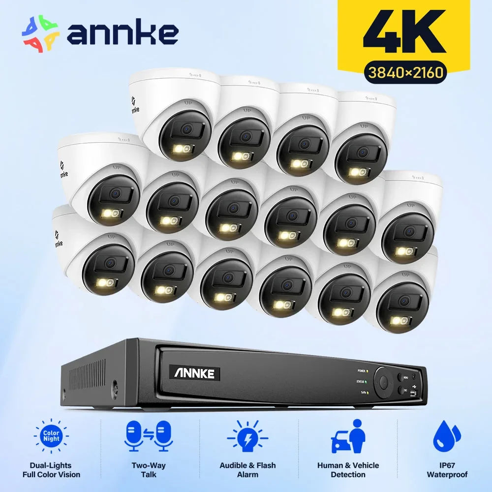 ANNKE 16CH 4K CCTV Camera Video Surveillance Kit 16PCS Two Way Audio 8MP Smart Dual-Light POE Camera Security System Outdoor