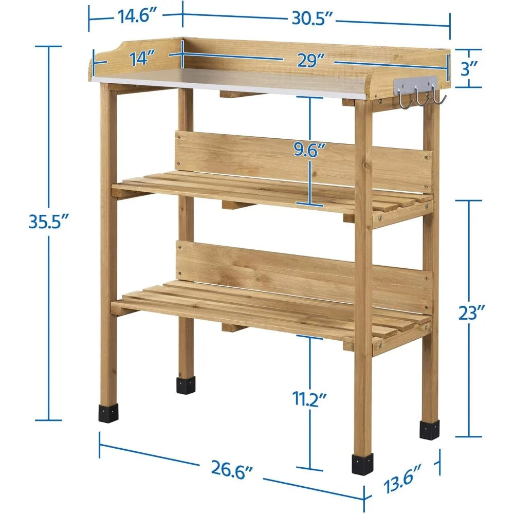 XIUWO Outdoor Garden Potting Bench With Bamboo Top And Shelf