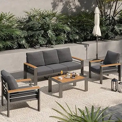 Aluminum Outdoor Patio Furniture Set With Coffee Table, Modern Style