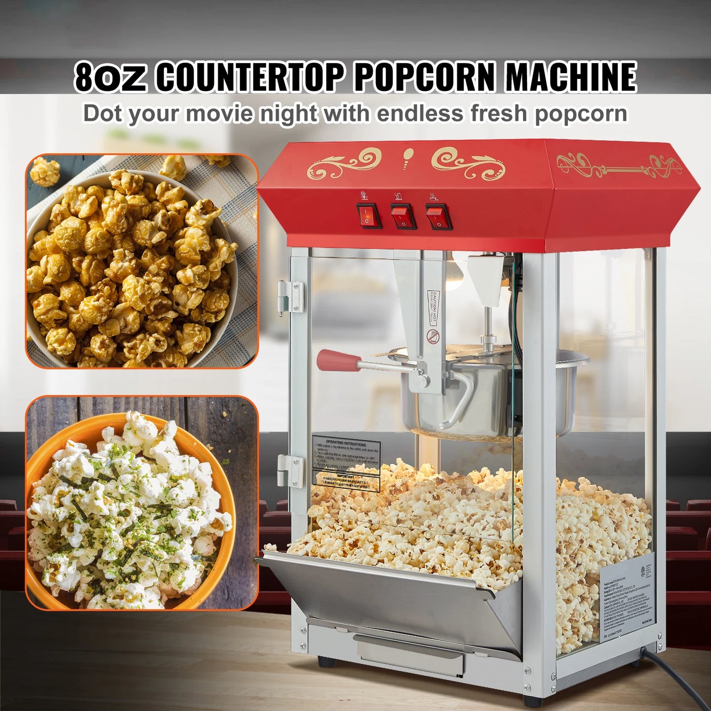 SucceBuy Electric Popcorn Maker Commercial Popper Machine With Scoop
