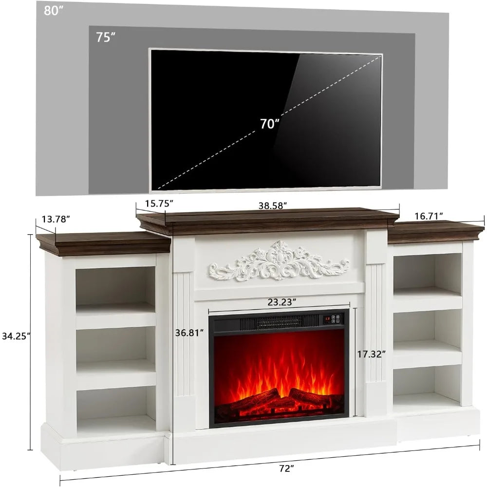 SOOWERY Electric Fireplace with Mantel, Fireplace TV Stand with Replaceable Fireplace Insert and Storage, Farmhouse Entertainmen