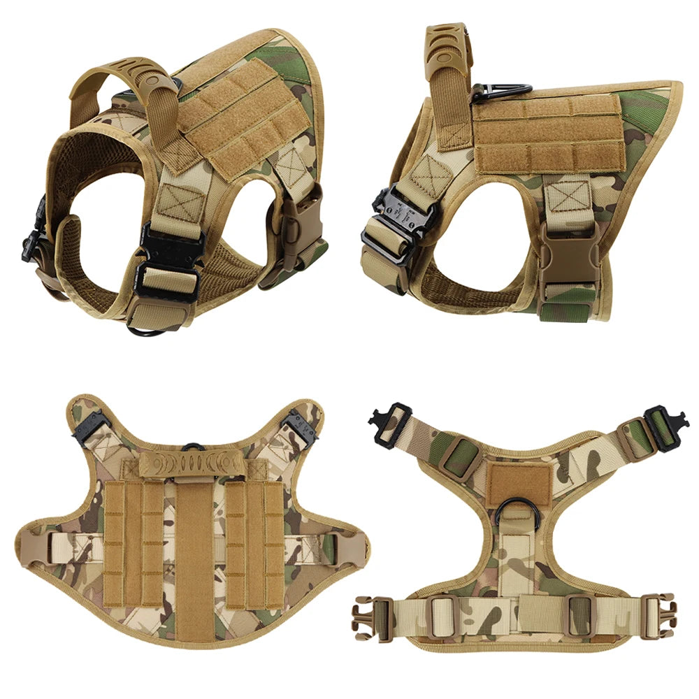 PETRAVELCN Tactical Dog Harness Vest Leash Set for Medium to Large Dogs Military Style