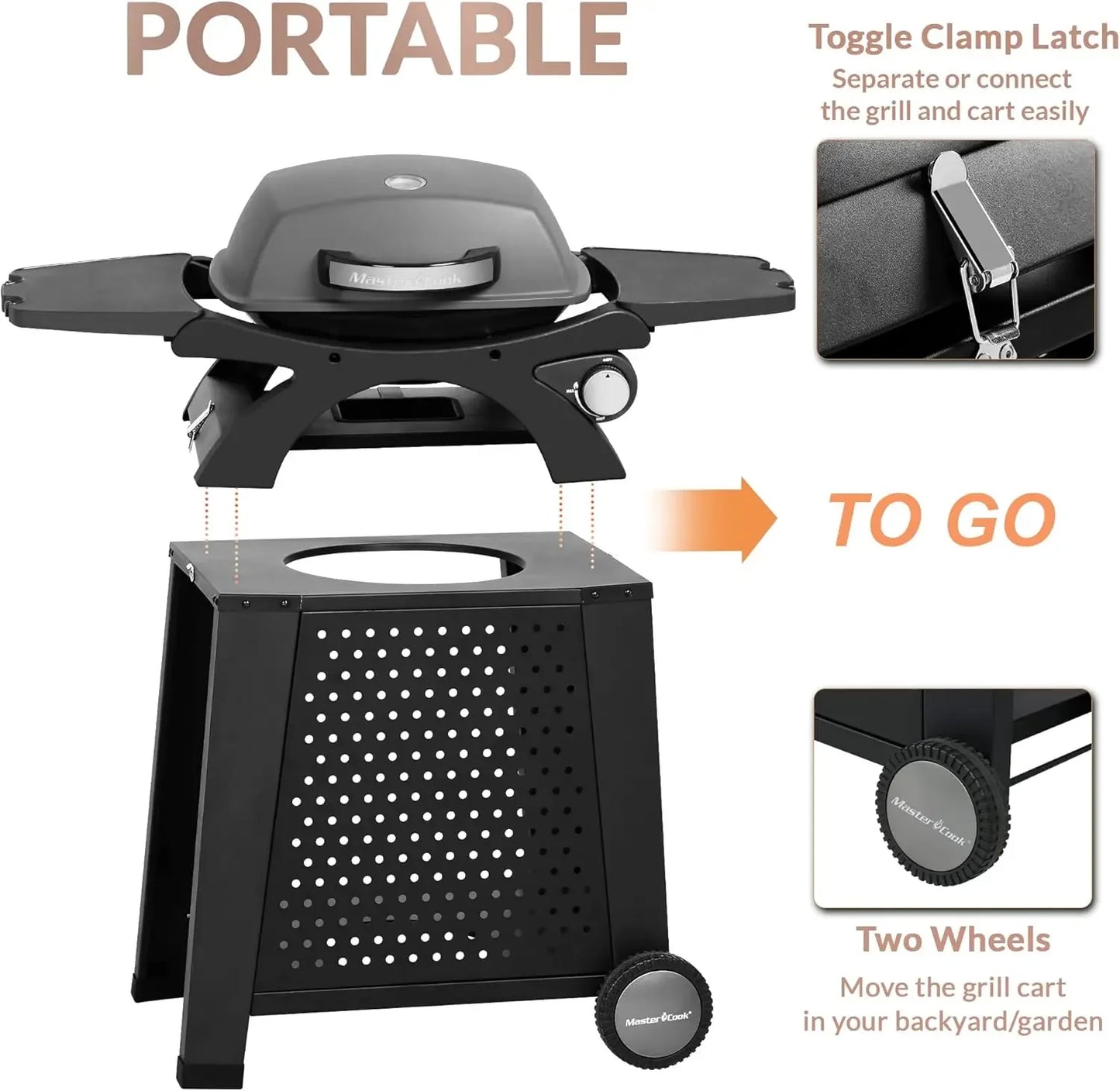 Propane Gas Grill Portable Tabletop BBQ With Cart For Patio Camping Travel