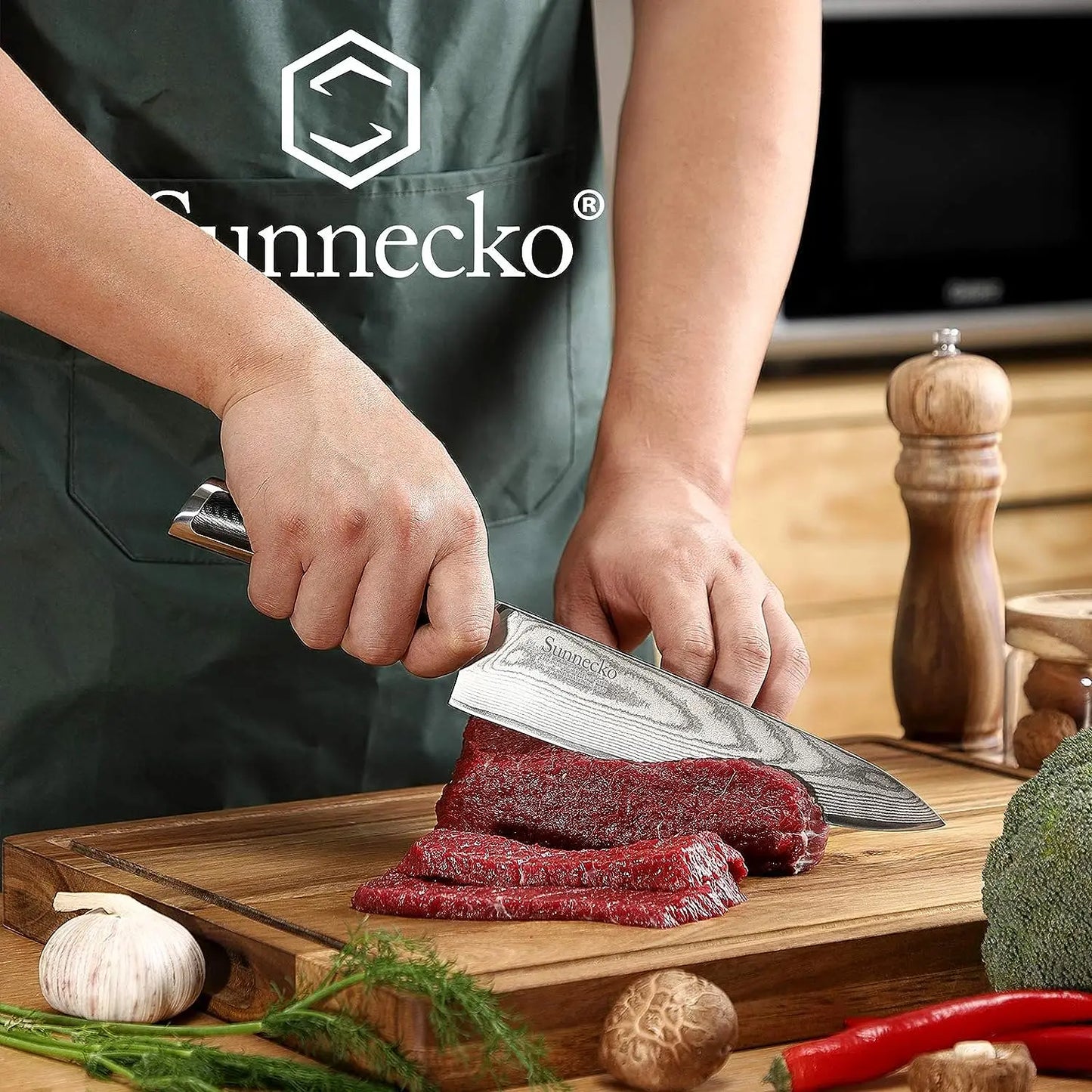 Sunnecko VG10 Damascus Steel Japanese Chef Knife Set