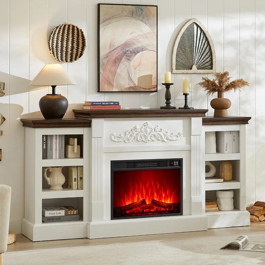 SOOWERY Electric Fireplace with Mantel, Fireplace TV Stand with Replaceable Fireplace Insert and Storage, Farmhouse Entertainmen