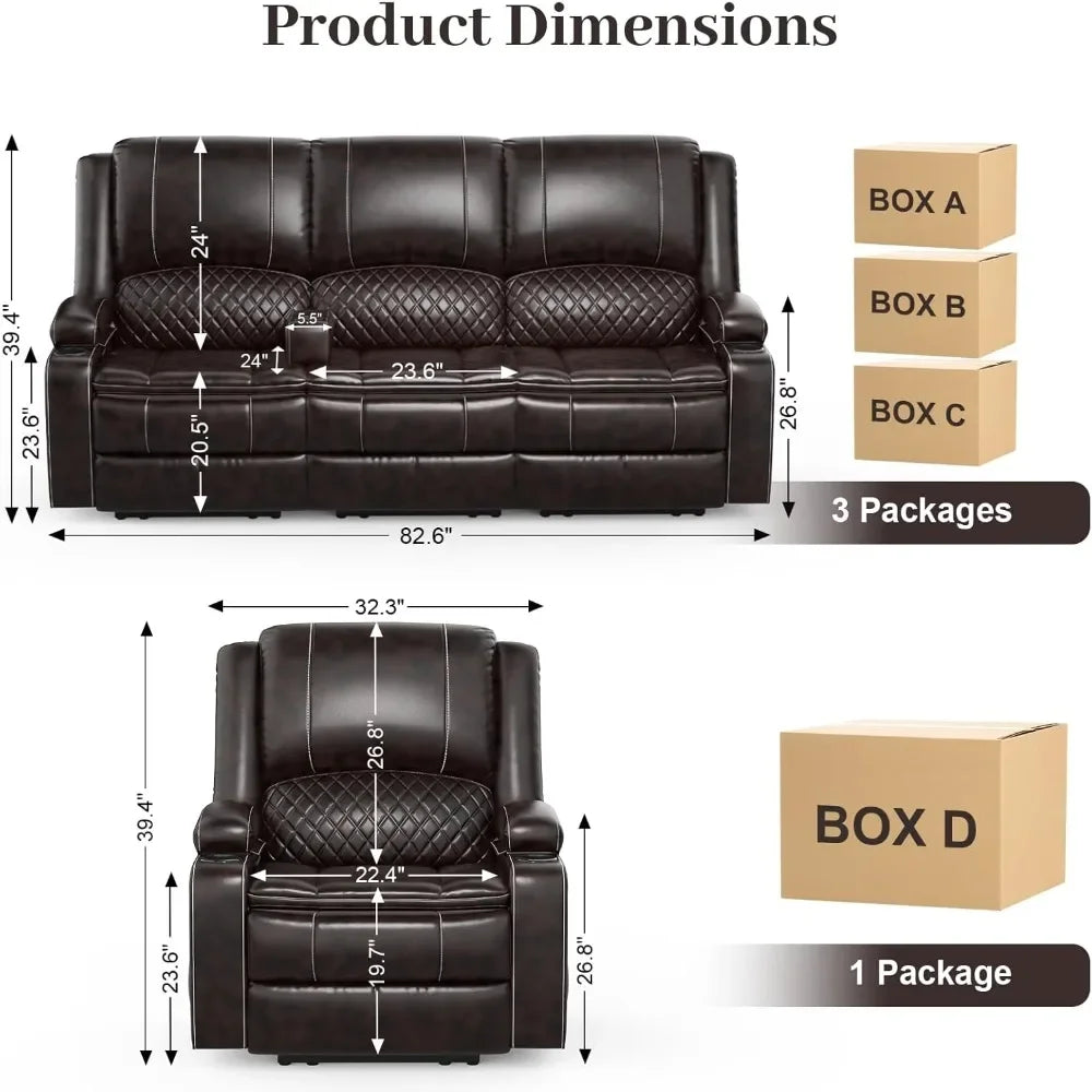 Minimalist PU Leather Recliner Sofa Set With Tiered Cushions