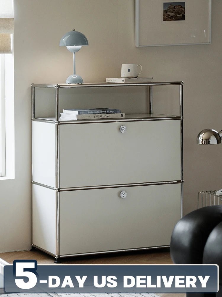 Bigcityfur Stainless Steel Storage Cabinet Modern Metal Sideboard For Bedroom Furniture