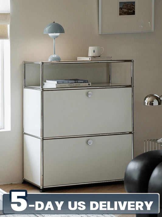 Bigcityfur Stainless Steel Storage Cabinet Modern Metal Sideboard For Bedroom Furniture