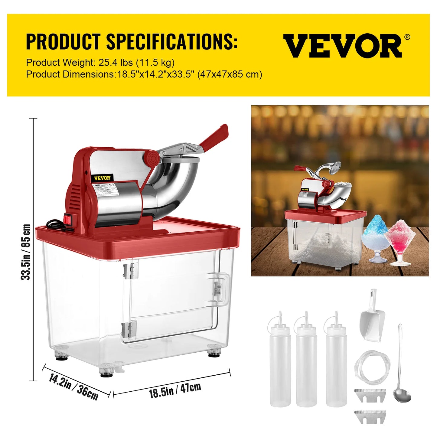 SucceBuy Electric Snow Cone Machine Ice Shaver Crusher Granizing Glass Blender Mixer Chopper Stainless Steel Colder Commercial