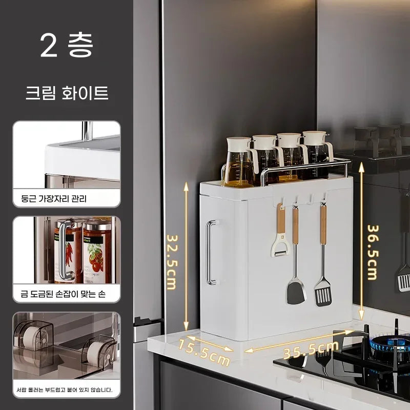 New Kitchen Spice Shelves Pull-Out Spice Racks Narrow Countertops Multi-Functional Household Oil Salt Sauce and Vinegar Storage