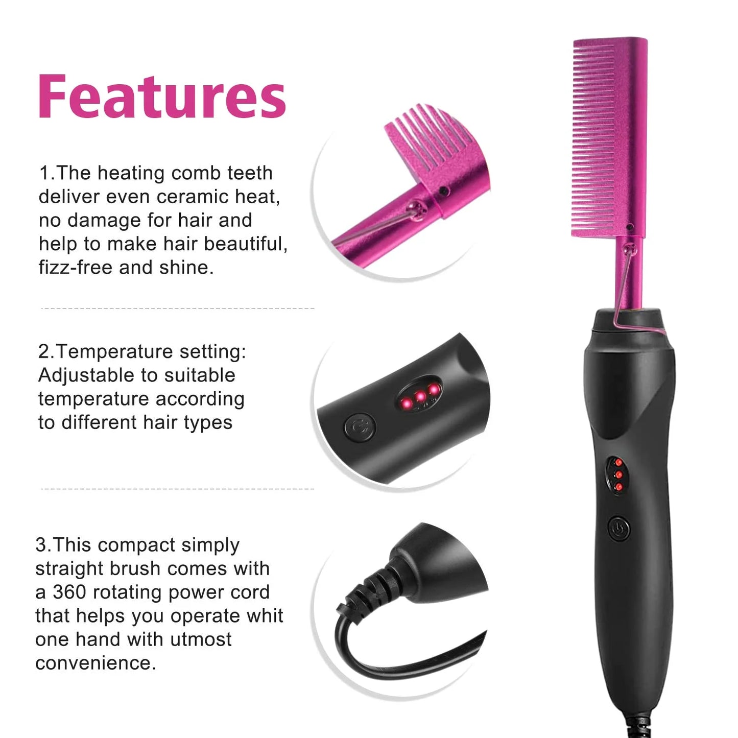 Commodity Electric Hot Heating Comb Curling Iron And Straightening Brush