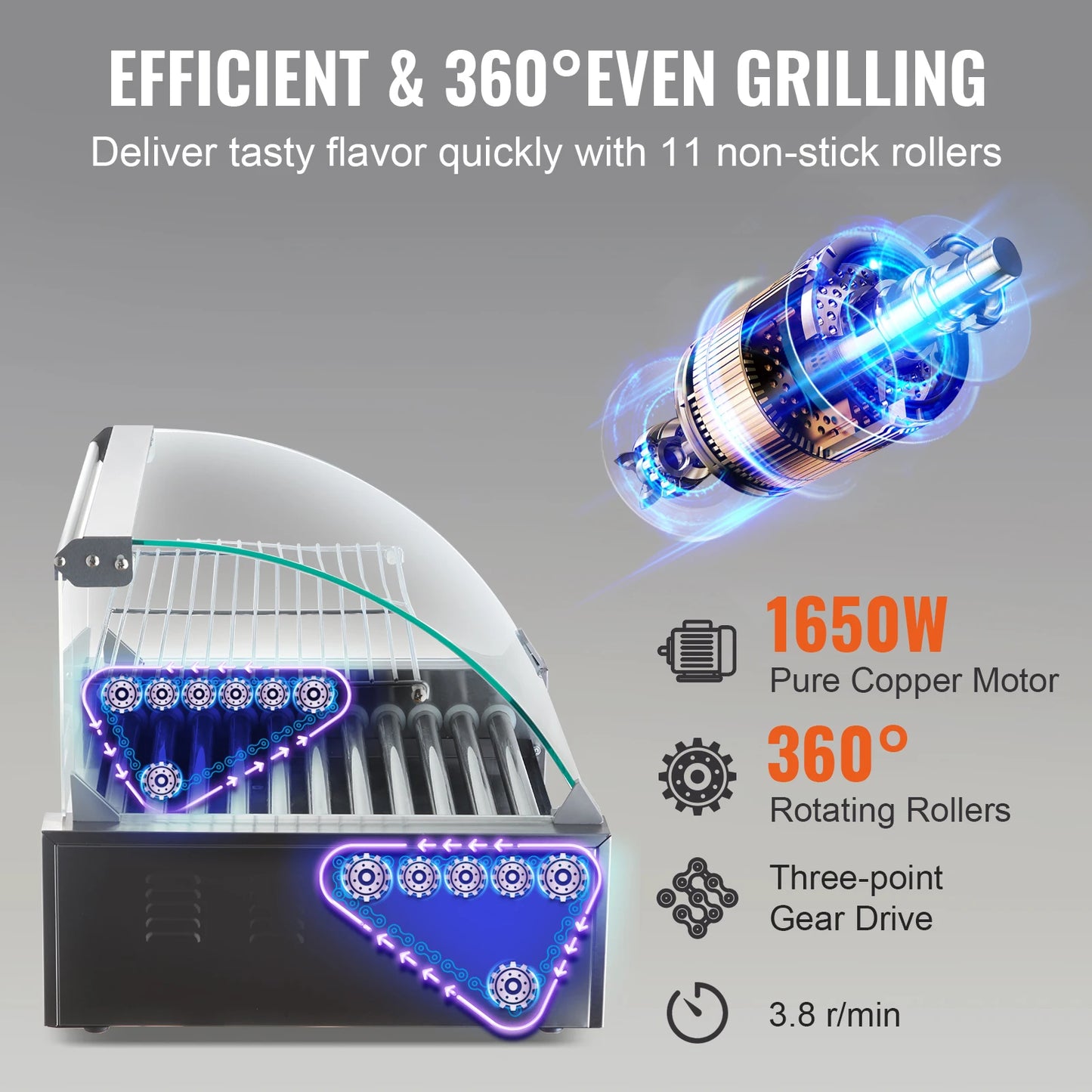 SucceBuy 5 7 11 Rods Hot Dog Roller Sausage Machine