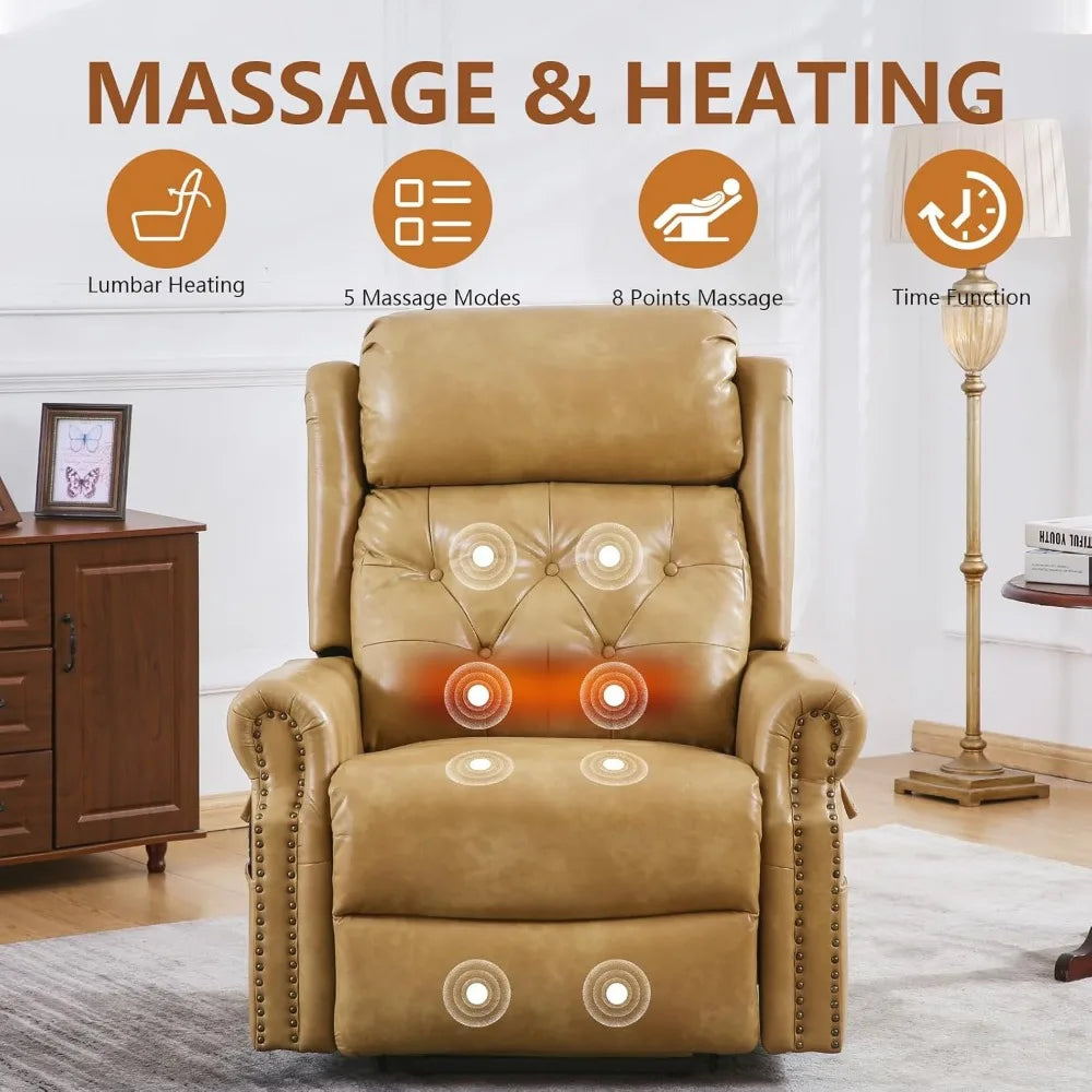 Large Power Lift Recliner Chair for Elderly, Oversized Lay Flat Recliner with Massage and Heat, Electric Lift Chair with Adjusta
