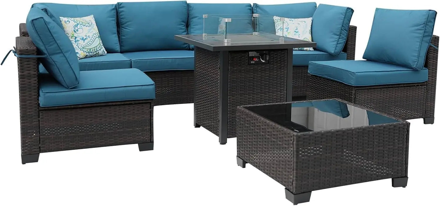 8 Piece Patio Furniture Set With Fire Pit Table Wicker