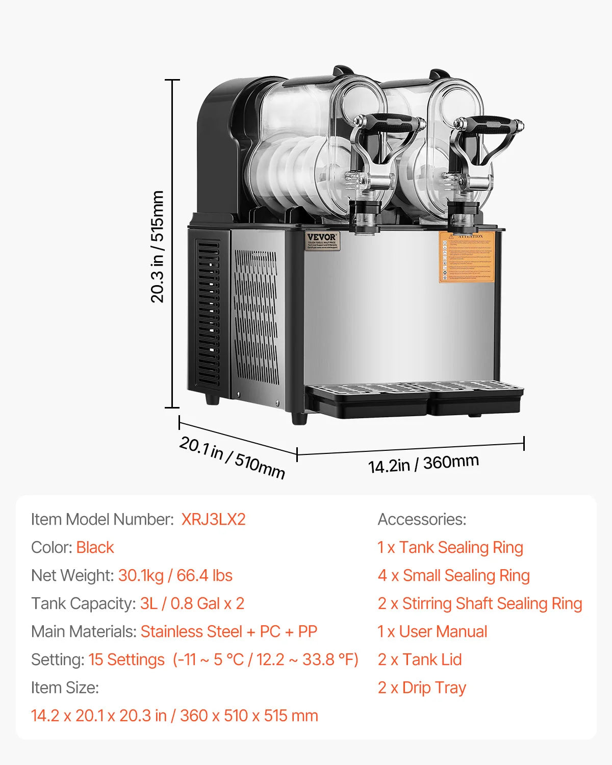 VEVOR Slushy Machine Commercial Stainless Steel Margaritas And Frozen Drinks