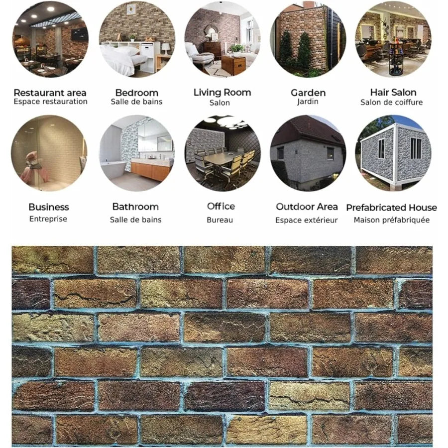 3D Wall Panels Faux Brick Cladding Brown Beige Stone Look Wall Paneling Styrofoam Facing for Living Room Kitchen Bathroom Balco