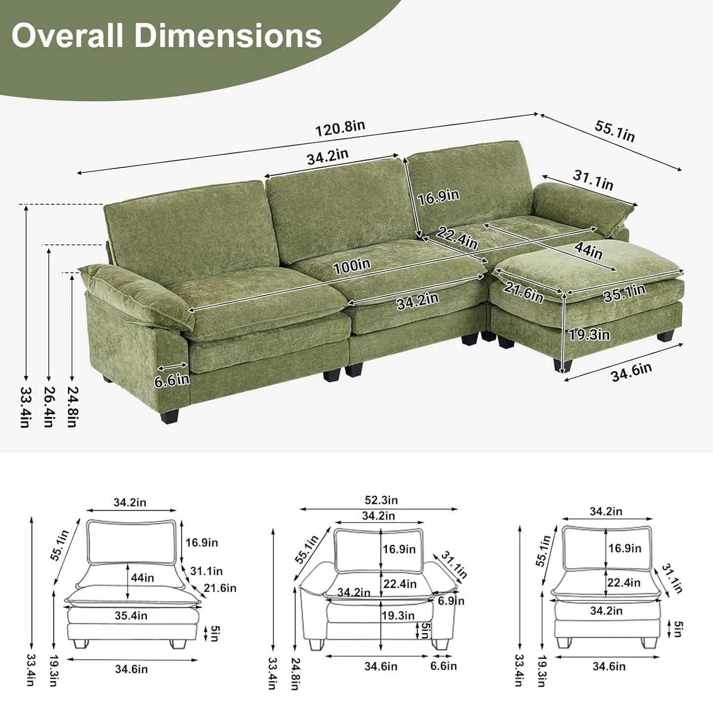 Modular Sectional Sofa With Ottoman Chenille Sleeper Upholstered Furniture