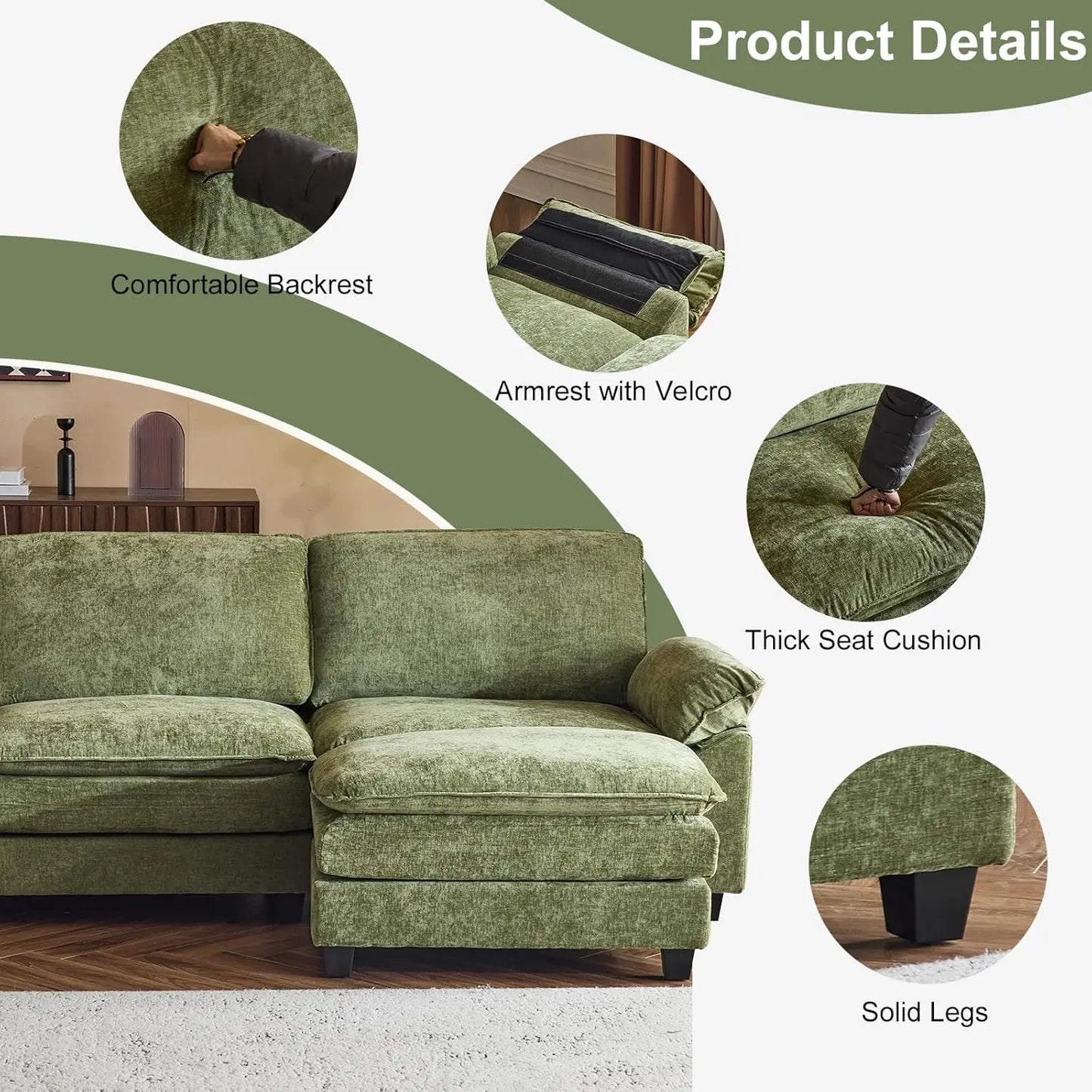 Modular Sectional Sofa With Ottoman Chenille Sleeper Upholstered Furniture