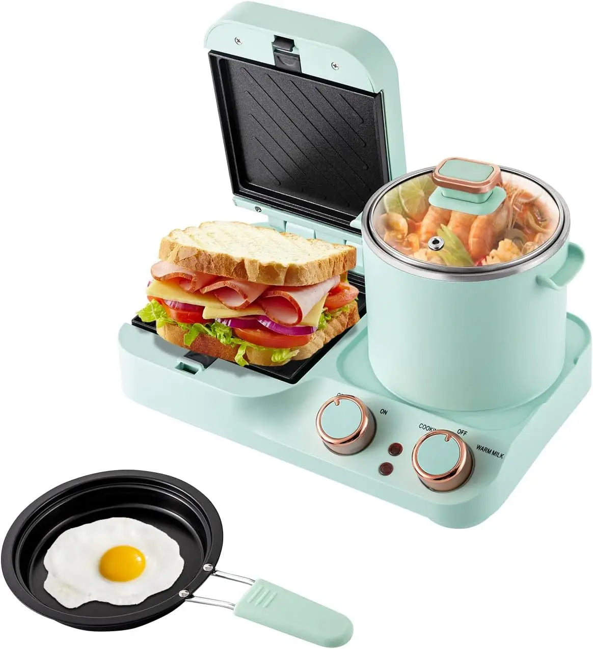Iosn Breakfast Station 3In1 Nonstick Mini Toaster Maker 1050W