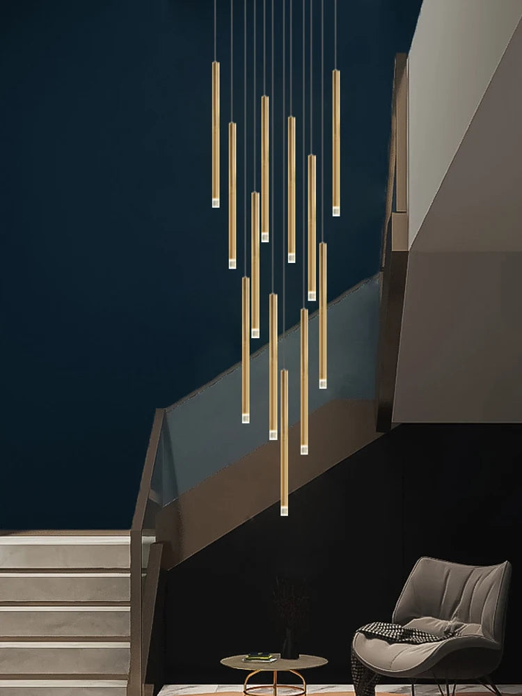Led Luxury staircase Chandelier Gold Column Long Lamp Duplex Building Modern Living Room Chandelier Villa Penthouse Chandelier