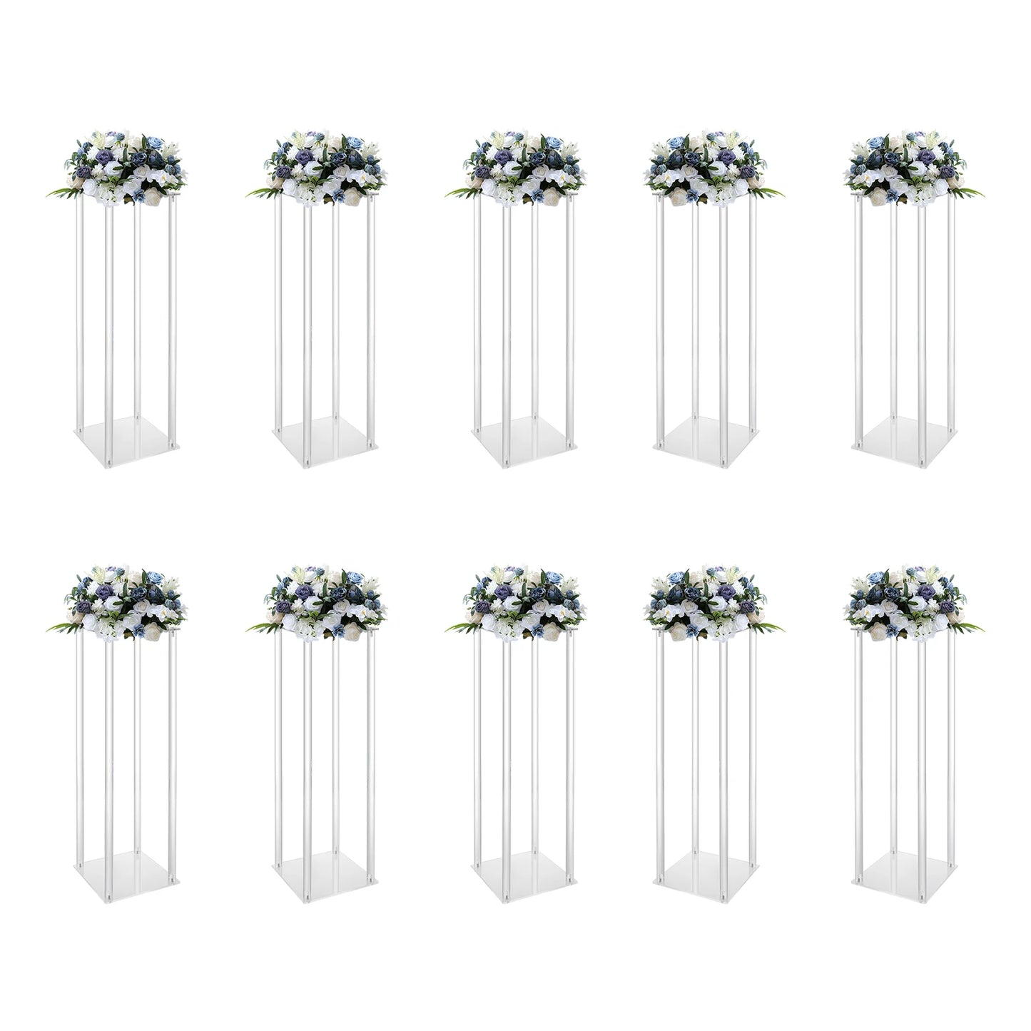 10Pcs Acrylic Vase Wedding Flower Stands Set, 23.6"H Clear Column Rack Geometric Display Stand for Home Party Wedding Decor