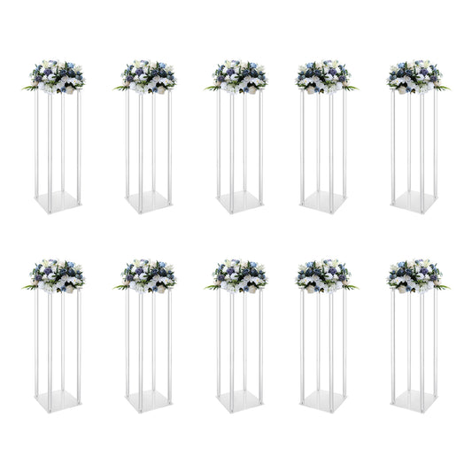10Pcs Acrylic Vase Wedding Flower Stands Set, 23.6"H Clear Column Rack Geometric Display Stand for Home Party Wedding Decor