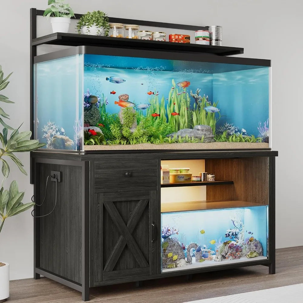4ever2buy 55-75 Gallon Fish Tank Stand With LED Cabinet