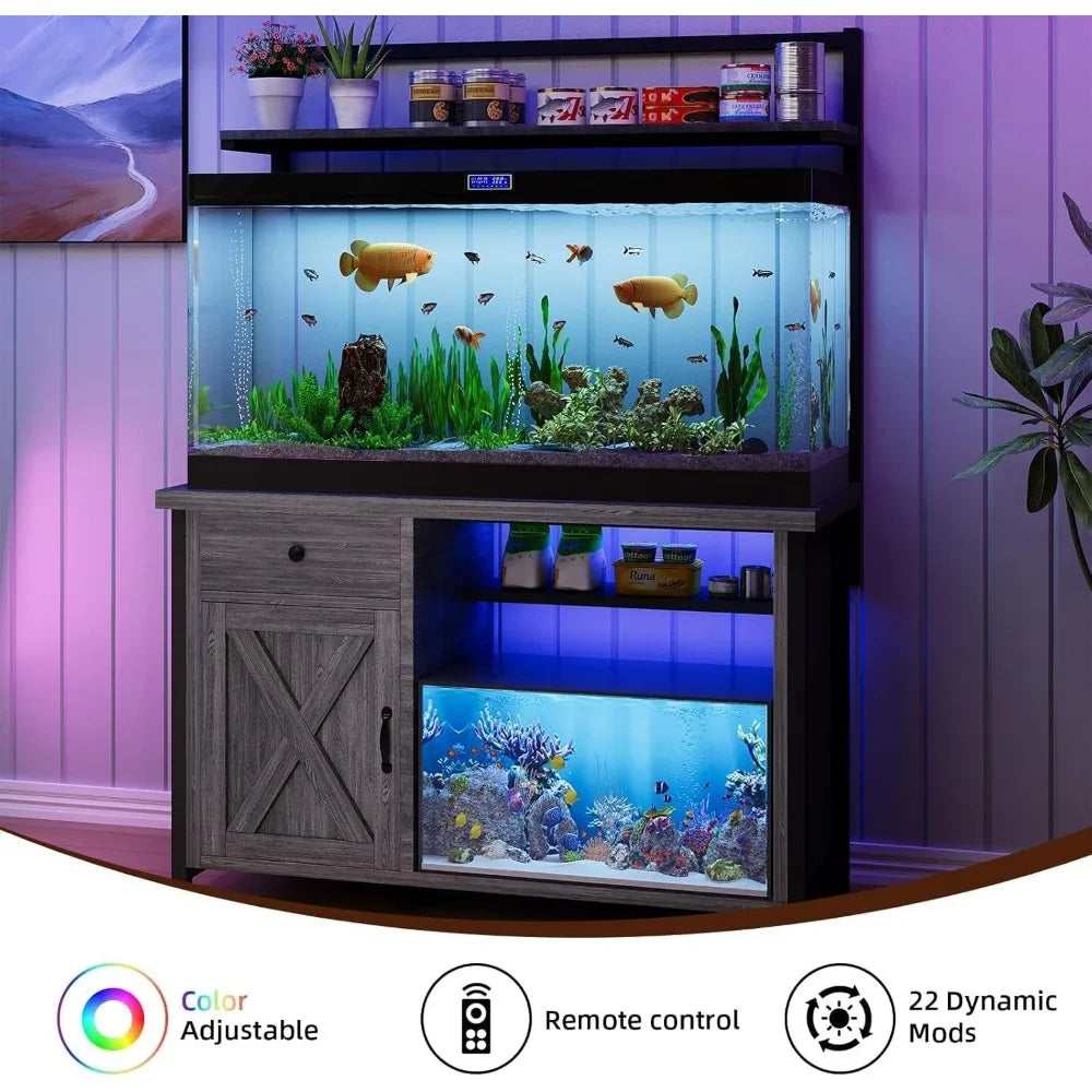 4ever2buy 55-75 Gallon Fish Tank Stand With LED Cabinet