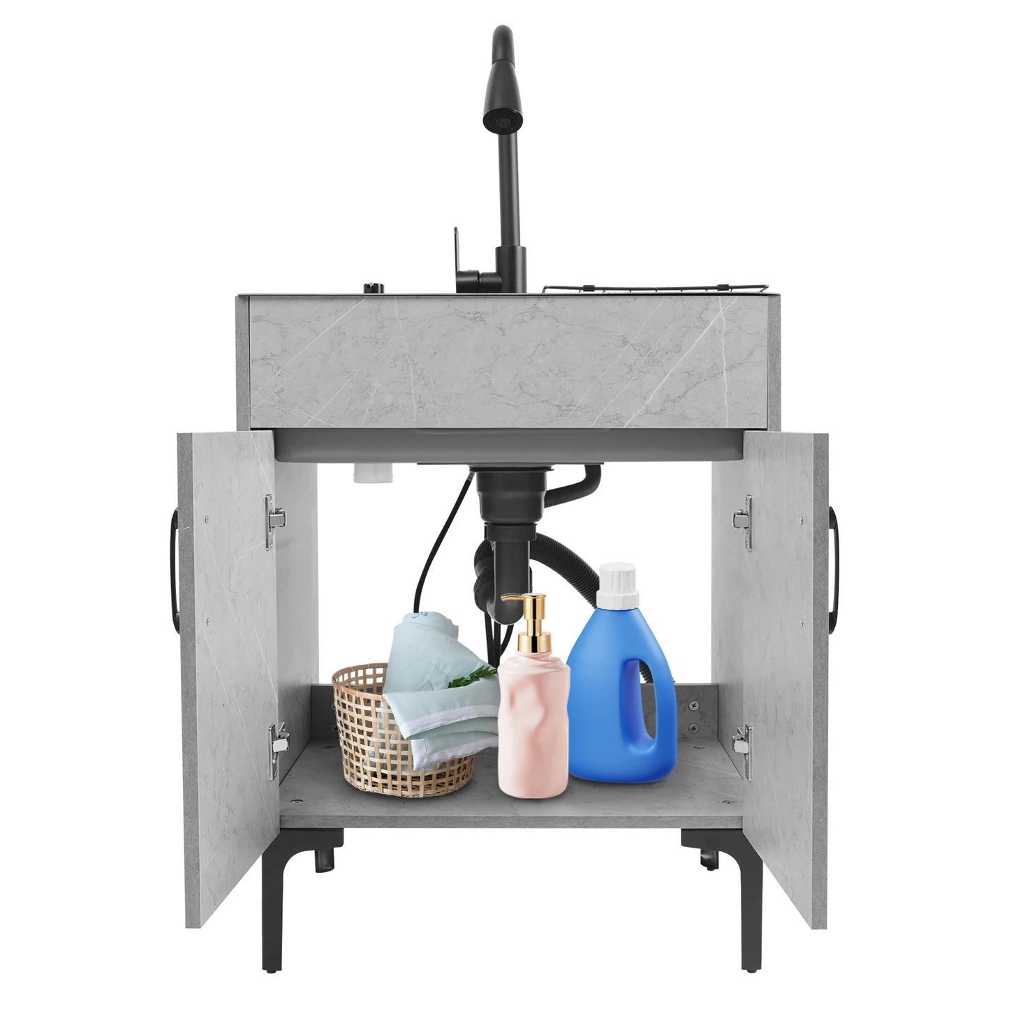 Bymaocar Freestanding Kitchen Sink Cabinet With Pull Out Faucet Drainboard