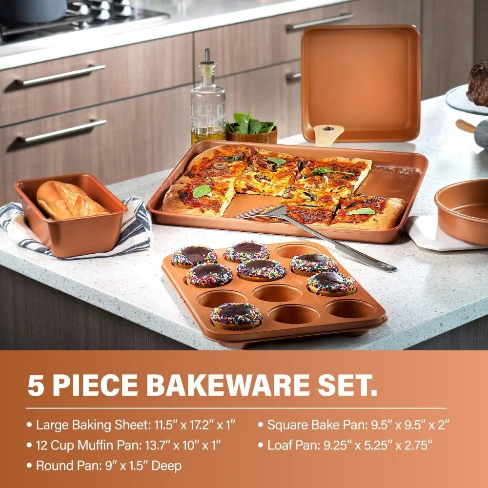 Gotham Steel Hammered Ceramic Nonstick Cookware Set With Professional BakewareKit