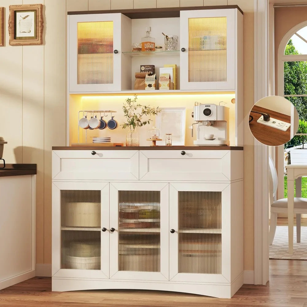 General Use Pantry Cabinet With Lights Microwave Stand Acrylic Doors