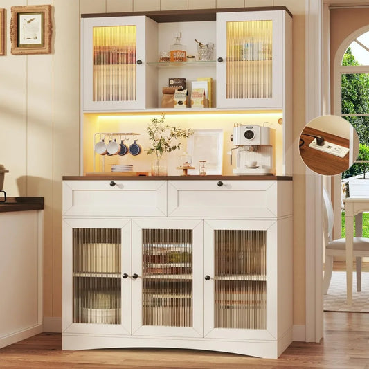 General Use Pantry Cabinet With Lights Microwave Stand Acrylic Doors