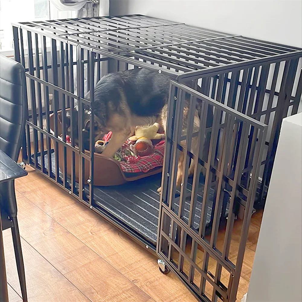 BORWARTH Heavy Duty Dog Crate With Lockable Wheels And Tray