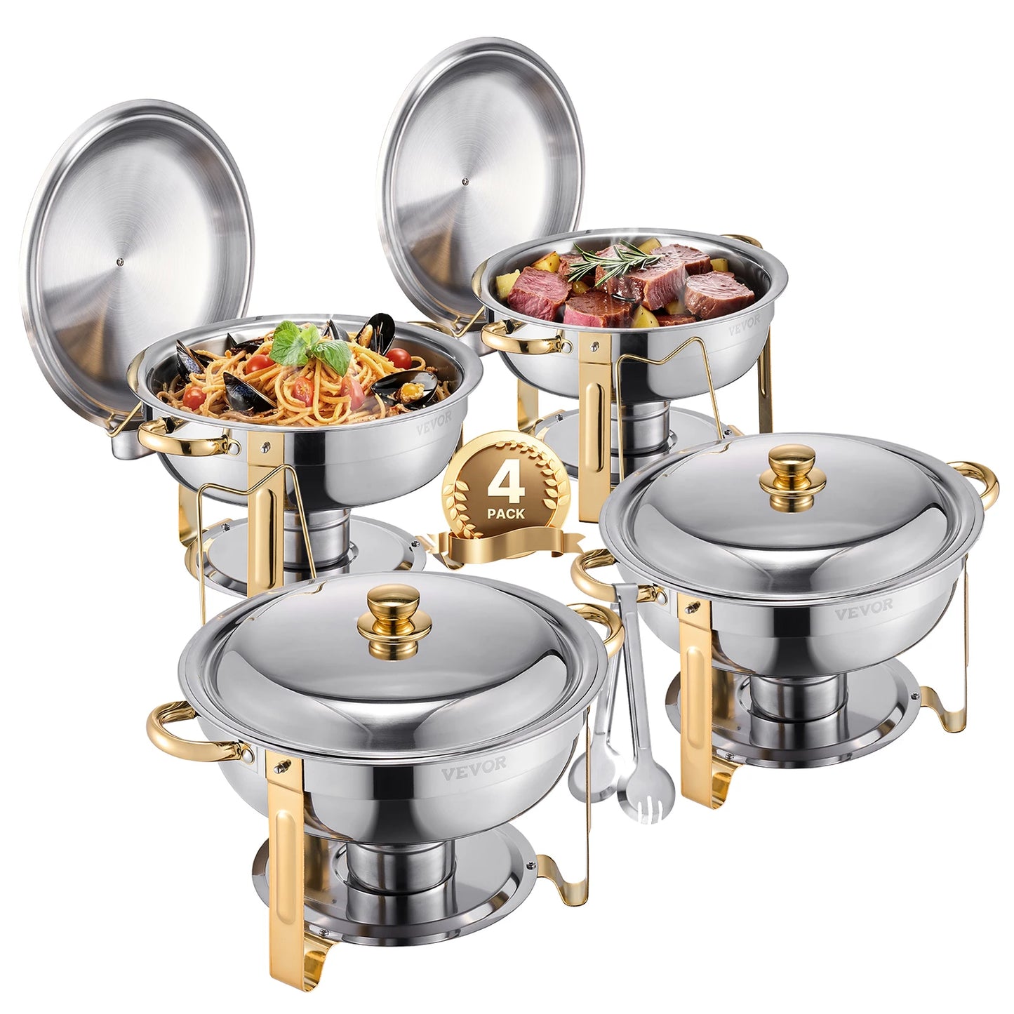 SucceBuy 4 Pack Chafing Dish Buffet Set Stainless Steel Chafer 4 Pans